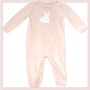 Tahari baby girl long sleeve romper - light pink with bunny - size 6-9 months